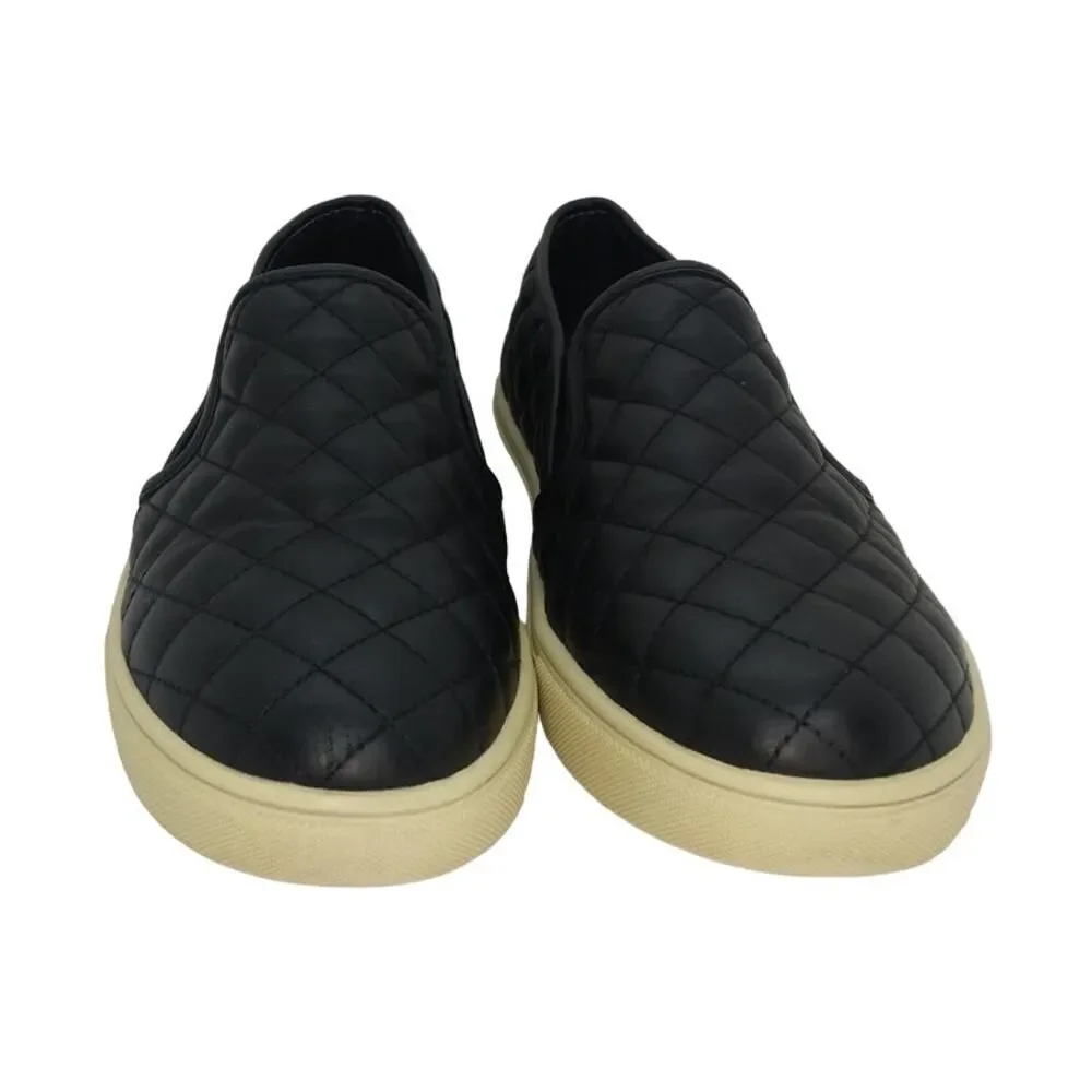 STEVE MADDEN Quilted Womens Black Leather Sneakers - Size: 9 1/2M
